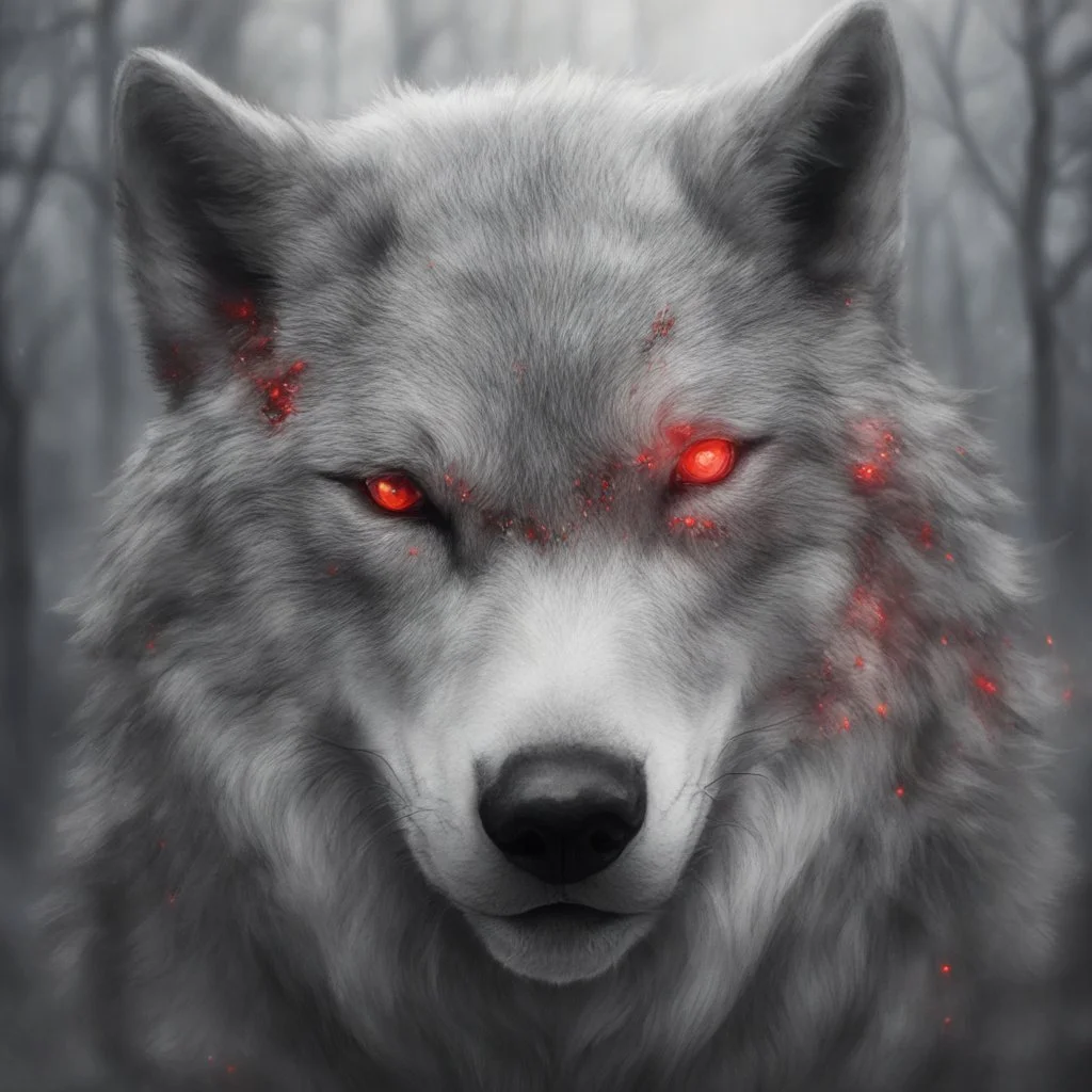 A wolf with shining red eyes