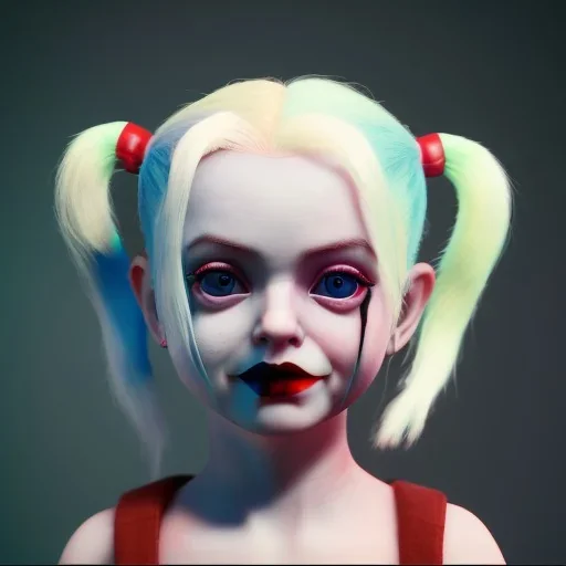 Cute baby character harley quinn, photo realistic, unreal engine, cinematic lighting 8k --v 4