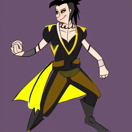 D&d OC animation flamboyant male black vampire yellow eyes with black hair with a slick ponytail