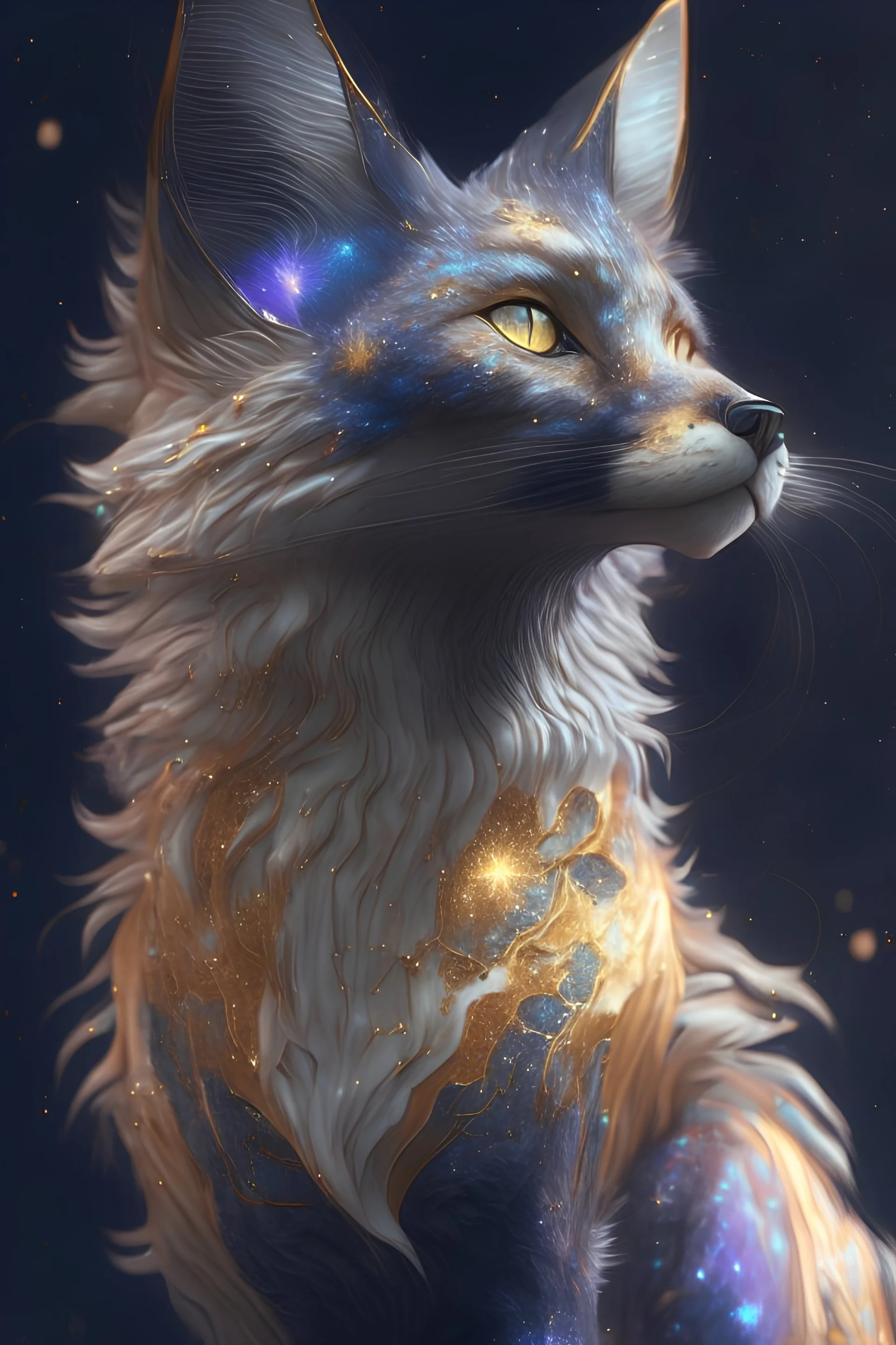 Galaxy Wolf cat duck fused , au naturel, hyper detailed, digital art, trending in artstation, cinematic lighting, studio quality, smooth render, unreal engine 5 rendered, octane rendered, art style by klimt and nixeu and ian sprigger and wlop and krenz cushart