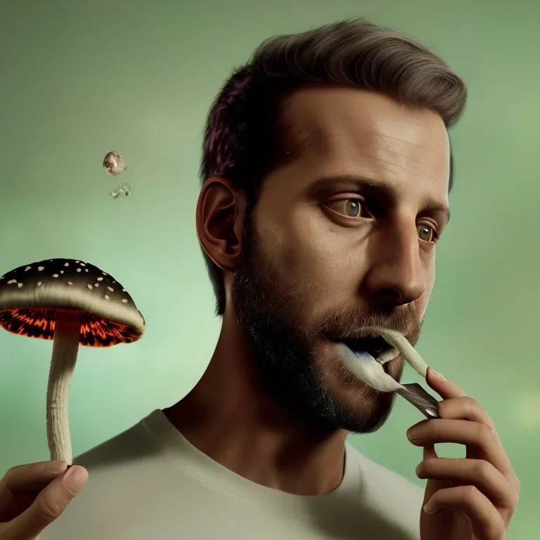 Portrait of Alessandro Borghi eating magic mushrooms, 8k, HD, cinematography, photorealistic, Cinematic, Color Grading, Ultra-Wide Angle, Depth of Field, hyper-detailed, beautifully color-coded, insane details, intricate details, beautifully color graded, Cinematic, Color Grading, Editorial Photography, Depth of Field, DOF, Tilt Blur, White Balance, 32k, Super-Resolution, Megapixel, ProPhoto RGB, VR, Halfrear Lighting, Backlight, Na