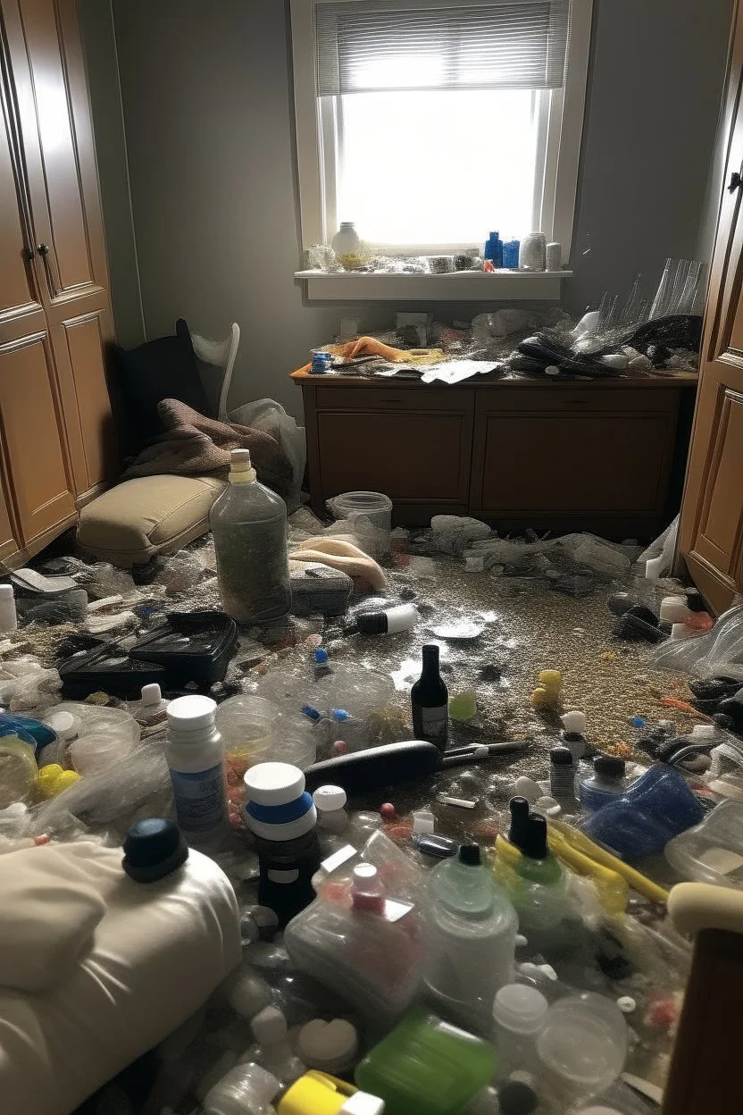 room filled with drugs and needles