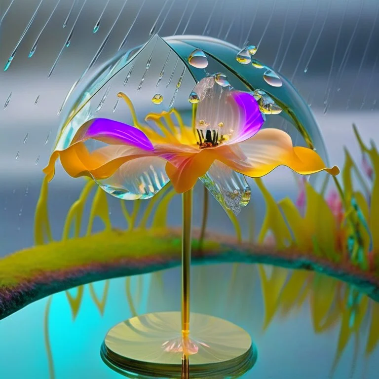 Surreal Waiizii Flower under a glass sculpture unbrella, Art by Joshy Sly,