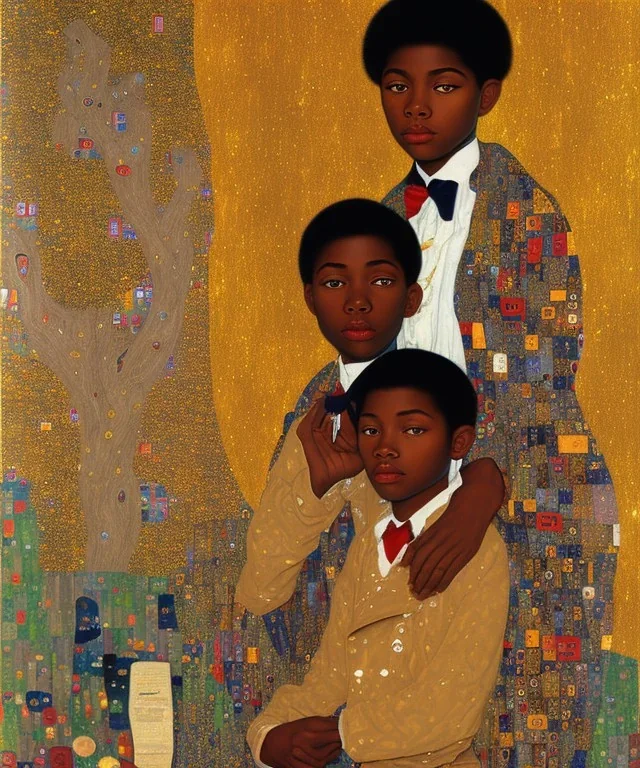 wealthy young african American boy reading by Gustav Klimt