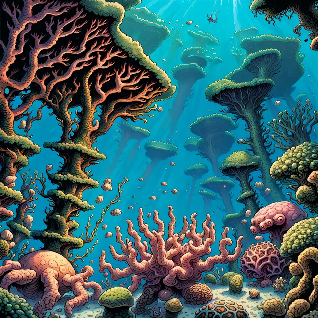 underwater coral reef 90's tcg art