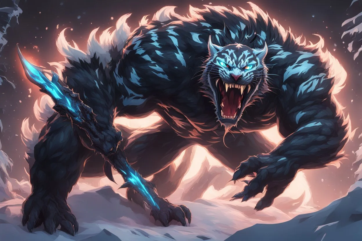 Venom beast in 8k solo leveling shadow artstyle, ice white tiger them, neon effect, full body, ice, intricate details, highly detailed, high details, detailed portrait, masterpiece,ultra detailed, ultra quality