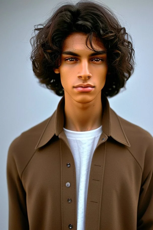 Appearance: Ari has a mixed-race skin tone with a light brown complexion. He has dark hair in a page boy haircut, and his hair length could be somewhere in-between long and short. His face is thin with high cheekbones and dark eyes that are often full of emotion. He stands at around 5 feet 7 inches tall, with a lean build that suggests he doesn't engage in a lot of physical activity. He is of average attractiveness with a boyish face.