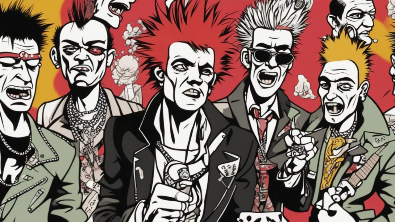 4k ultra details SEX PISTOLS PUNK BAND CARTOON