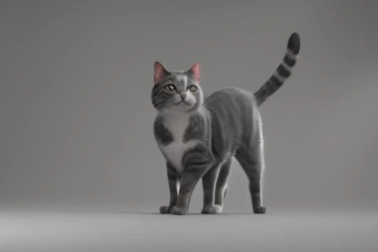 gray cat standing on legs and pointing somewhere with hand