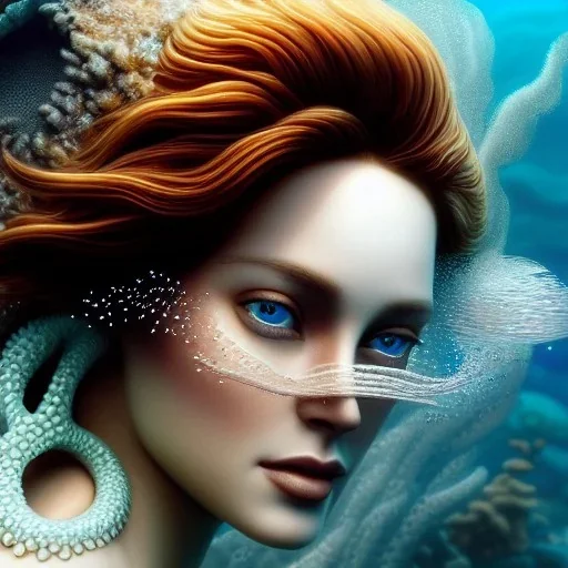 high-quality, fine-detail close-up portrait of gorgeous, stunning goddess of the ocean with turbulent waves as hair and coral reef exoskeleton, 8k resolution, 3D octane render, intricate, digital art, detailed matte, volumetric lighting, George Grie, Anne Dittman, Anne Stokes, Lisa Parker, Selina French,