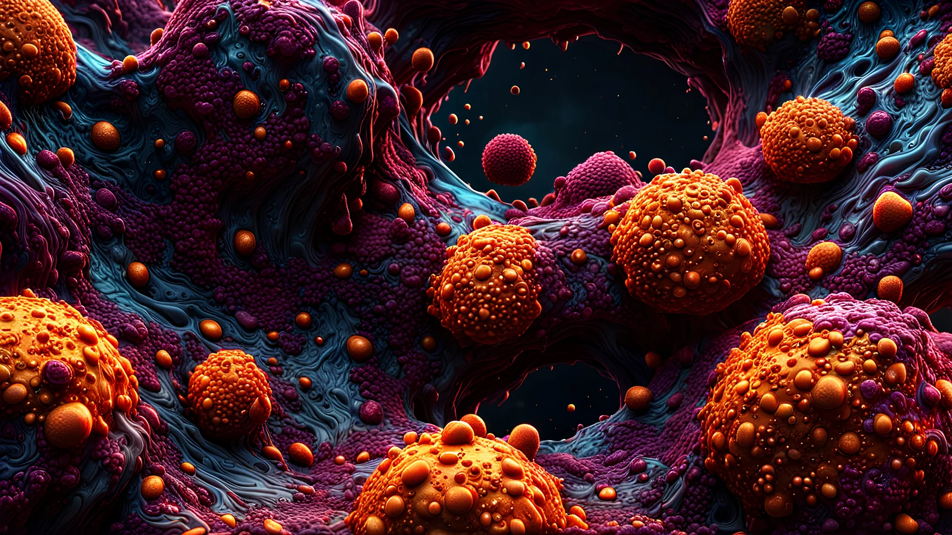 Horror Art-inspired complex 3D rendering of Abstract Porosity: Vibrant Porous Diseaased Pus Scabs Putrid Wet Oozing Texture Background Perfect for skin textures, 3D Game Cinematic Feel, Epic 3D Videogame Graphics, Intricately Detailed, 8K Resolution, Dynamic Lighting, Unreal Engine 5, CryEngine, Trending on ArtStation, HDR, 3D Masterpiece, Unity Render, Perfect Composition