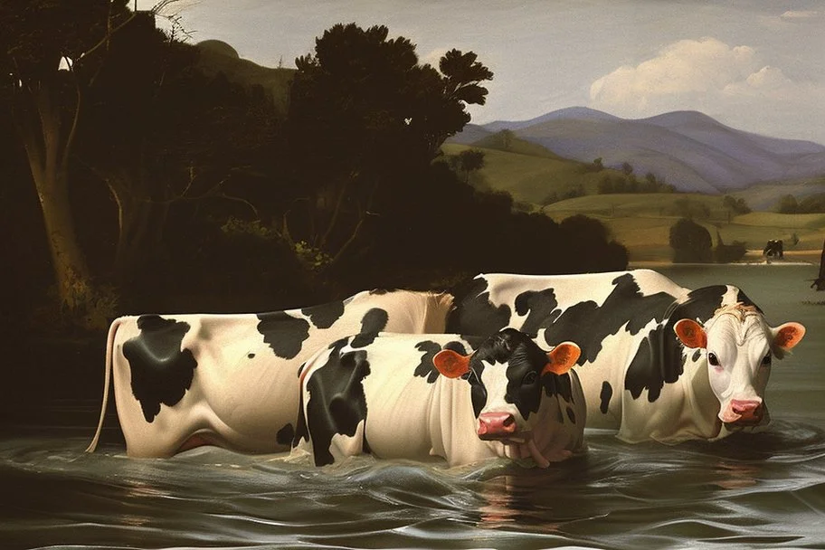 cows swimming in deep water by Caravaggio