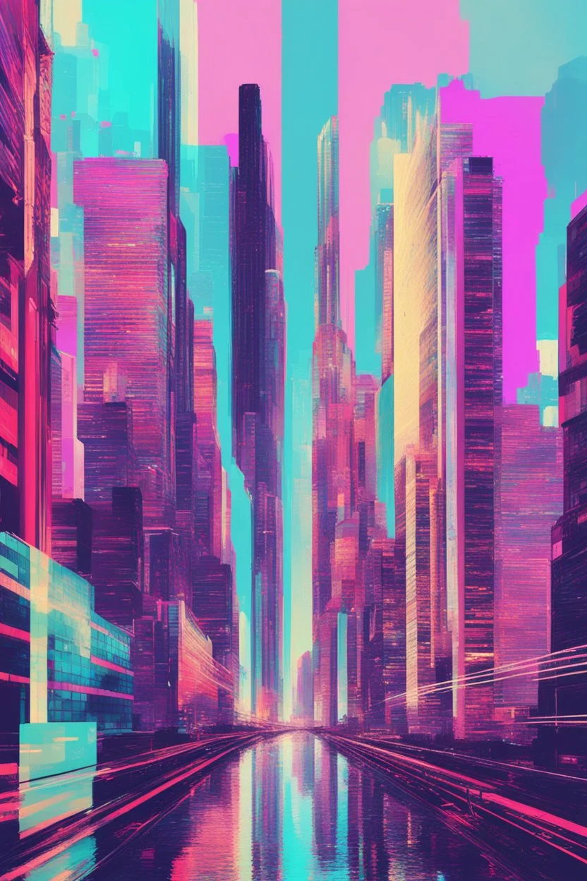 cybercity in the style of glitch art