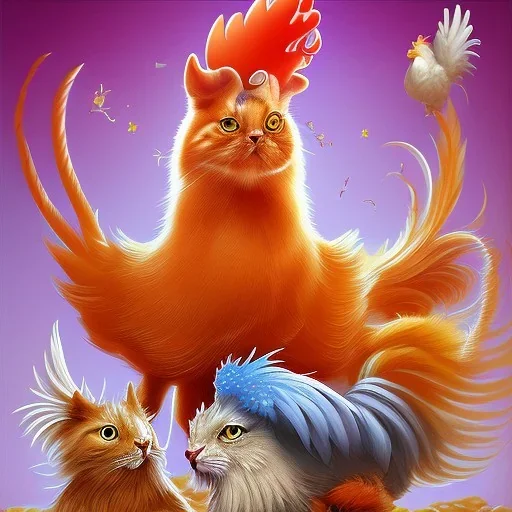 Cat and rooster friends