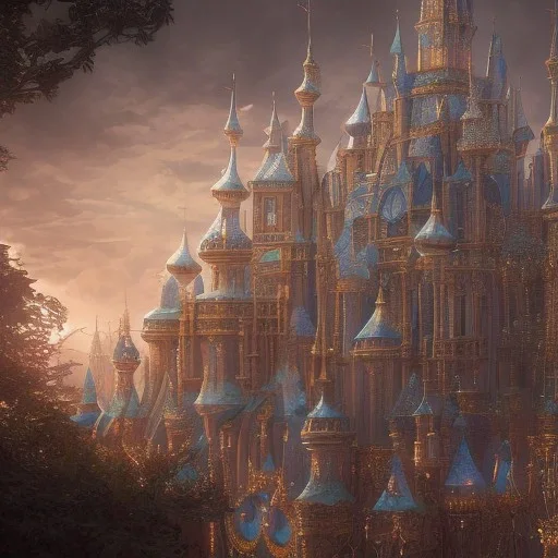 The palace of magic king, huge structure, panoramic view, zoomed out view of the exterior, mysterious, soft lighting, unreal engine 5 volumetric lighting, intricate details, realistic style, 8k resolution