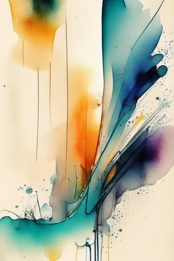 Abstract wet watercolour, ink lines