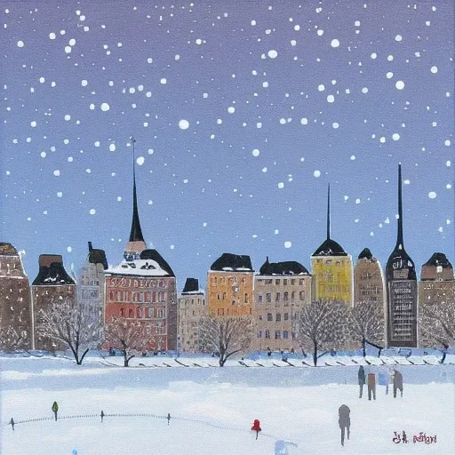 Stockholm in snow painted by outsider artist