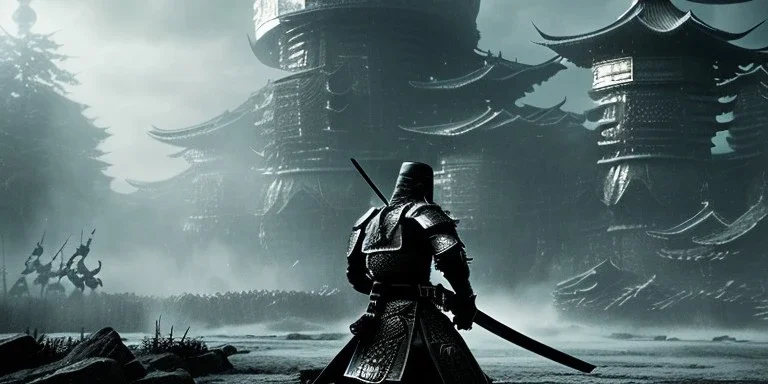 "In a bustling, futuristic city, a lone ninja stands ready to defend against a fierce samurai warrior. The ninja is equipped with advanced robot tools, including a sleek, metallic armor suit and a pair of high-tech katanas with glowing energy blades. As the samurai charges forward, the ninja expertly dodges and parries each strike, using their robot tools to gain the upper hand in the intense battle. The samurai's traditional armor and weapons seem no match for the ninja's advanced technology, a