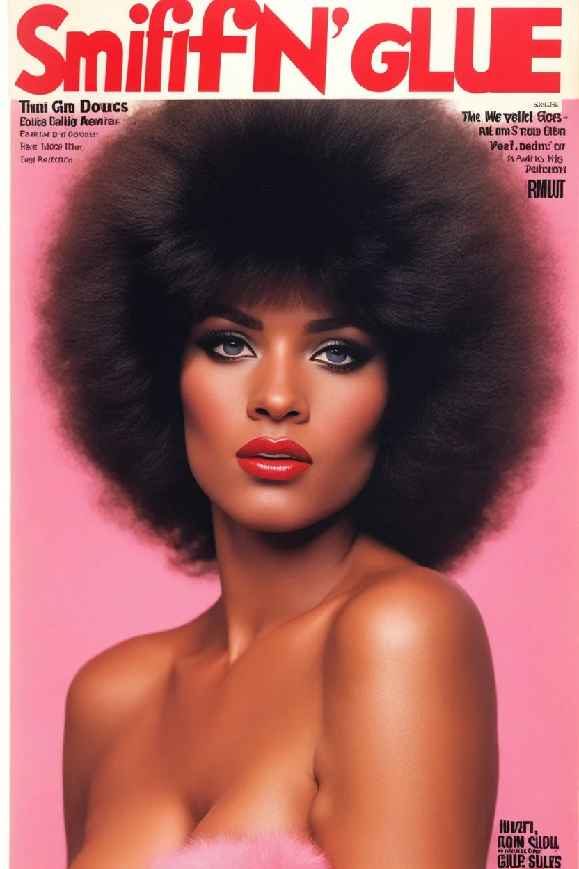 SNIFFIN’ GLUE magazine high res photo cover by Elmut Newton: special issue #42 (Rare April 1980) nude modeling magazines on pink fluffy fur supermodels: youthful Angela Davis