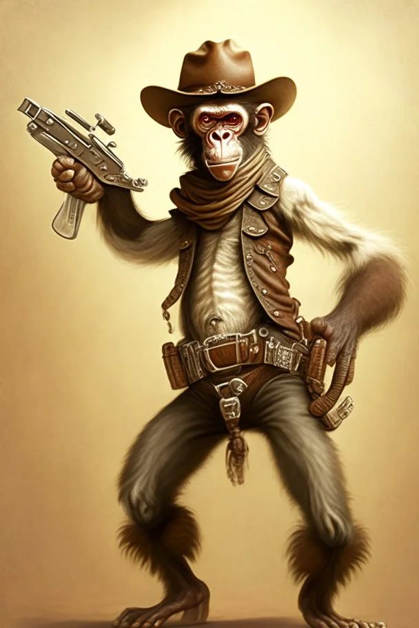 A three-armed monkey cowboy with 2 guns