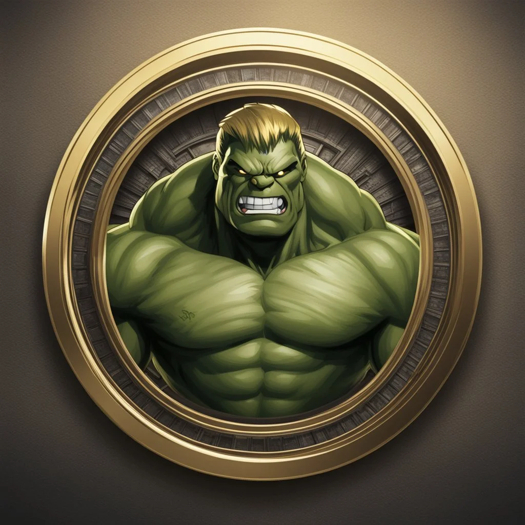 hulk logo animated inside a golden medalion