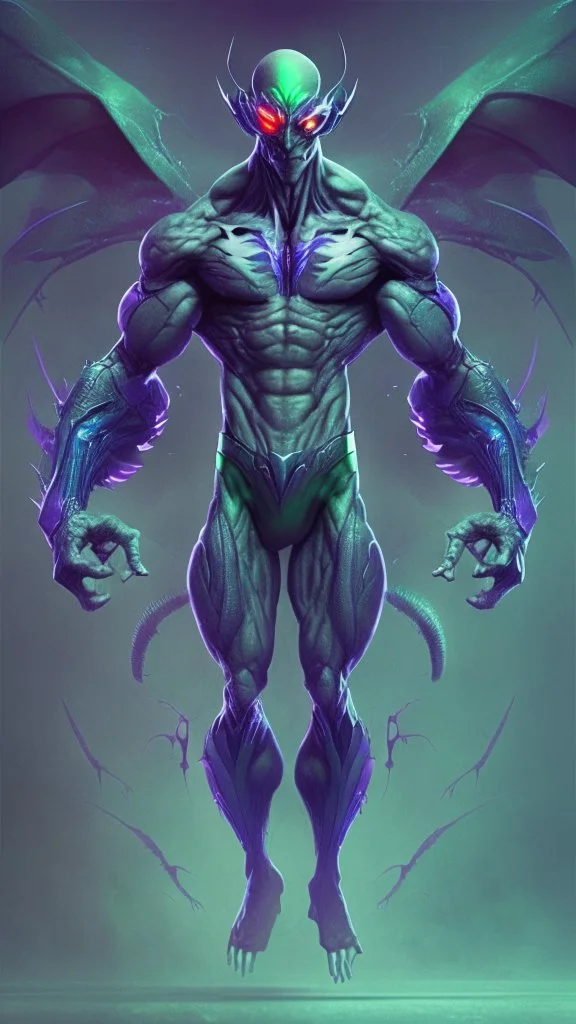 super villain evil alien, full body, muscular, bio-tech, flying