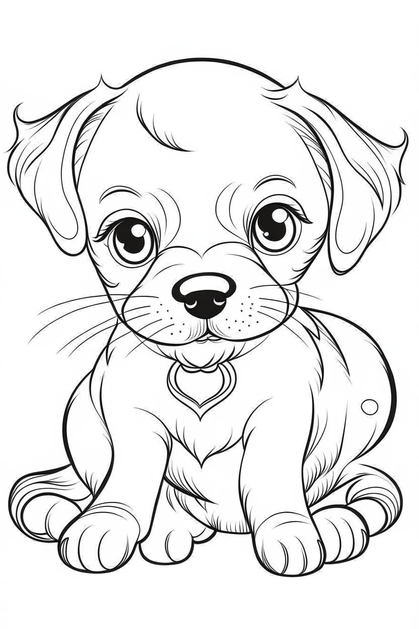 outline art for Puppy (Dog) coloring pages with sitch, white background, Sketch style, full body, only use outline, toddlers style, clean line art, white background, no shadows and clear and well outlined.