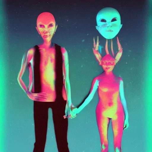 Boy alien and girl alien surrealism psychedelic