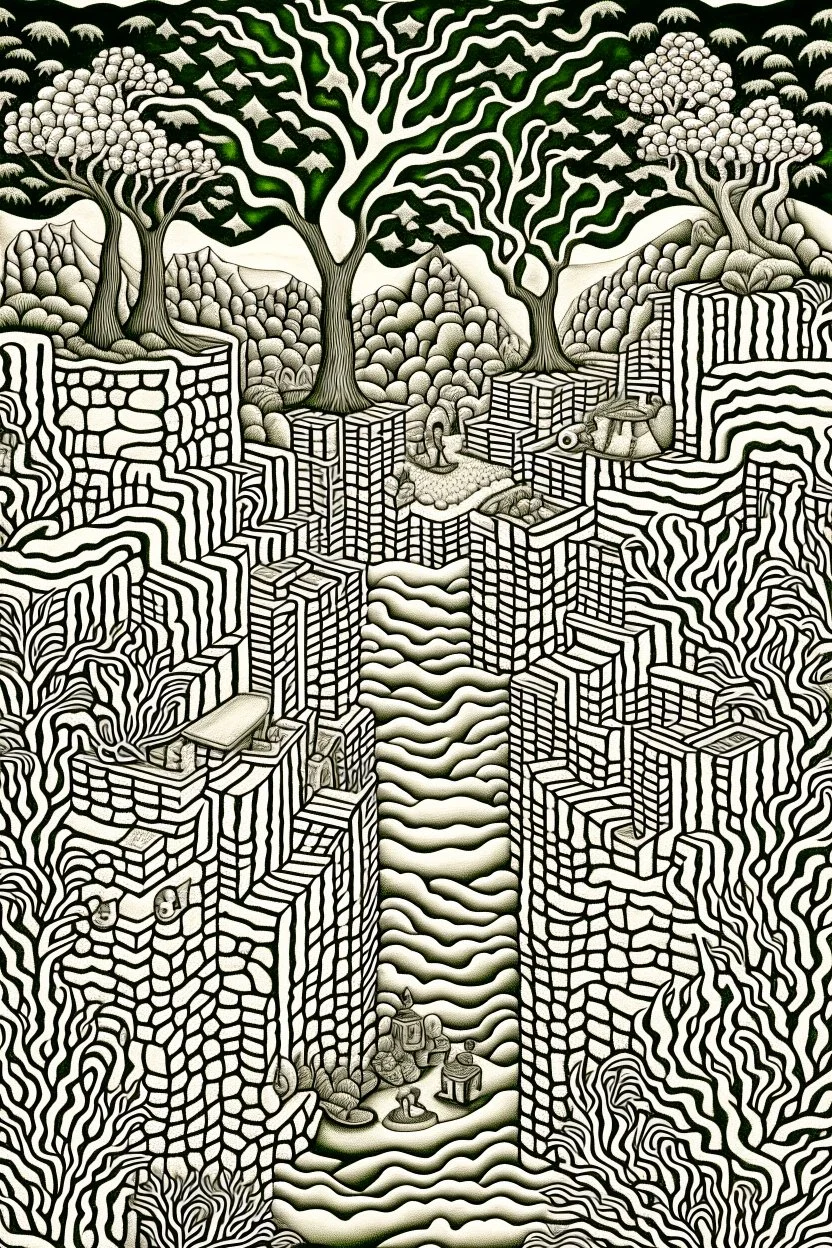 convoluted labyrinths of self-reference; Camera Obscura; Neo-Surrealism; Dada; Ink Wash on Camouflage