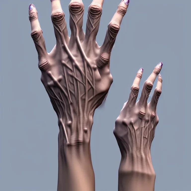 human hand, each finger has a face