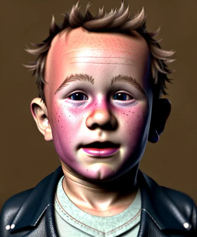 Heath ledger toddler, full body, sneaker, leather jacket, floral shirt, soft skin, dramatic lighting, hyper realistic