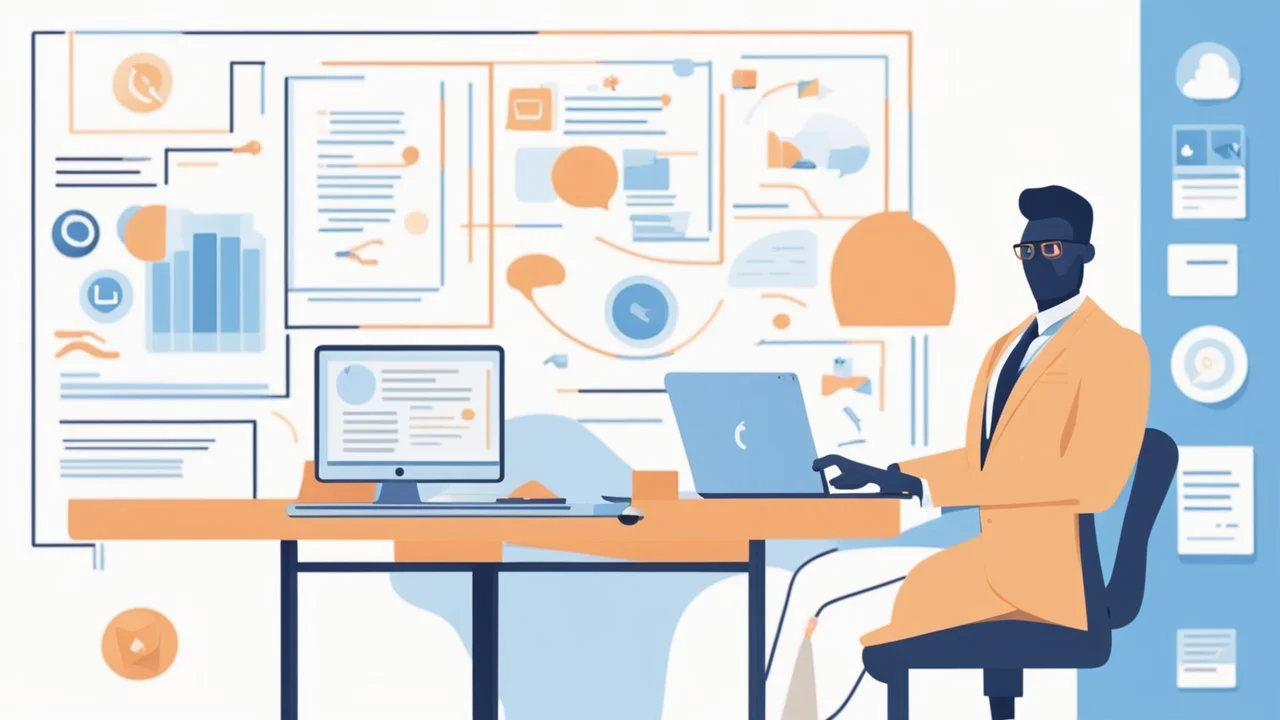 The image for the article embodies the concept of building a personal brand and achieving success in the digital world. The frame exudes a sense of professionalism, featuring an individual dressed in stylish attire seated in front of a computer screen, reflecting dedication and professionalism in the digital workspace. On the other side of the screen, there are icons and logos of popular social media platforms such as Facebook, Twitter, and Instagram, indicating personal reliance on these platfo