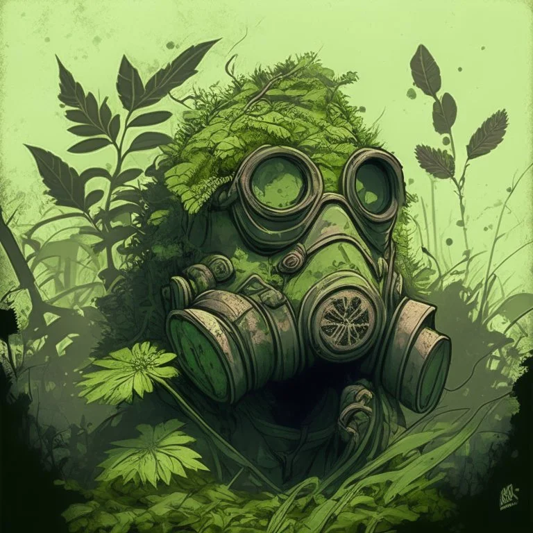 Overgrown, gasmask,comic style