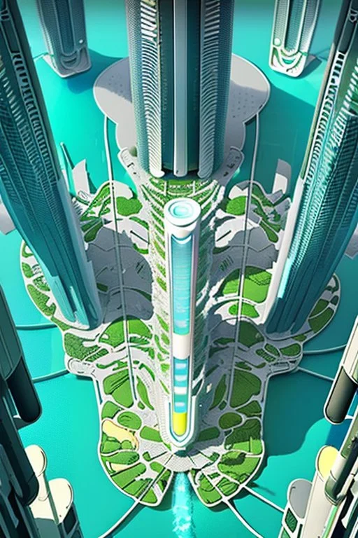 high detail map of futuristic tropical dystopian city