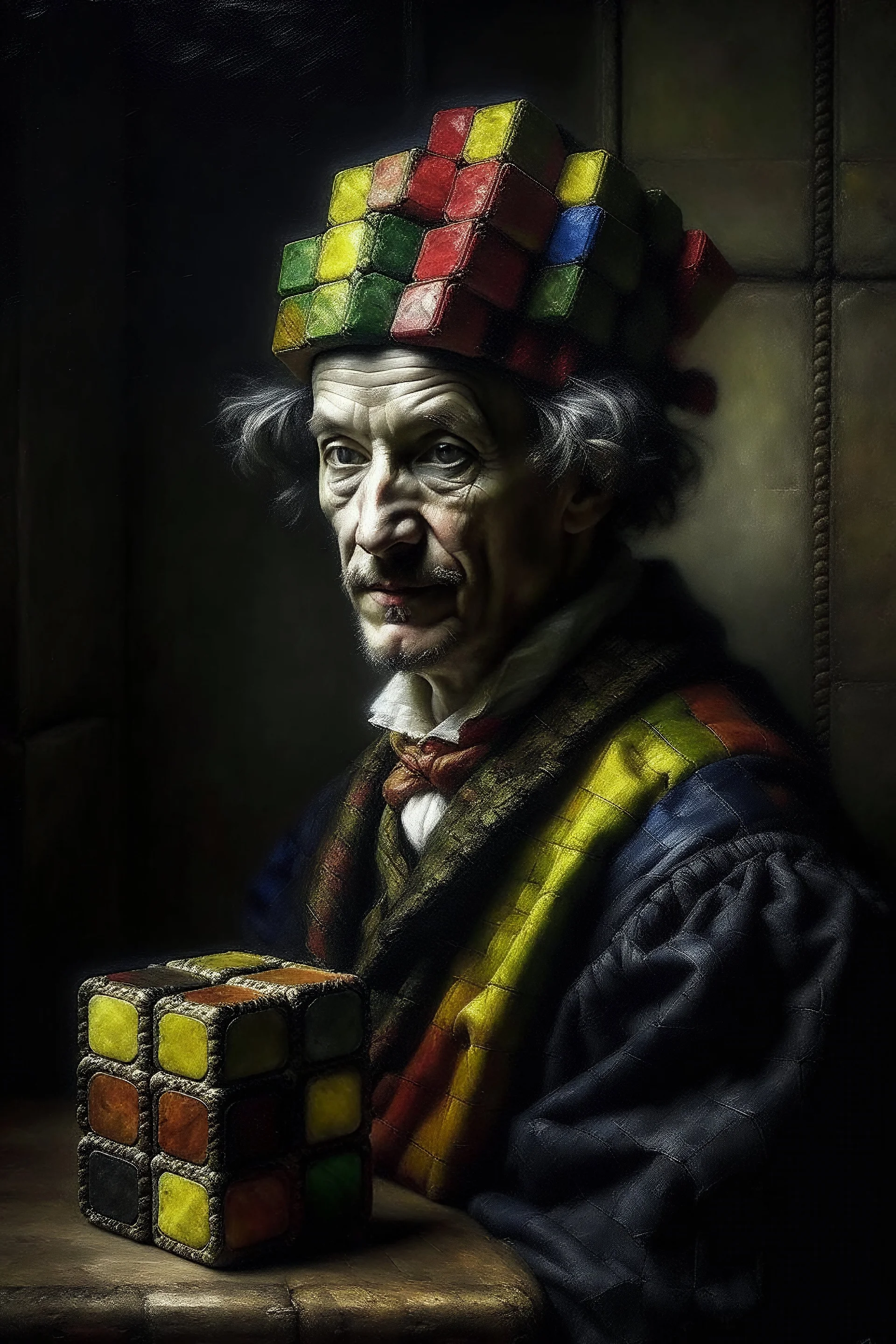 Rubik's cube in the style of rembrandt