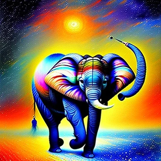 oil Drawing of a indian elefant painted with clouds of colors by Van Gogh 8k