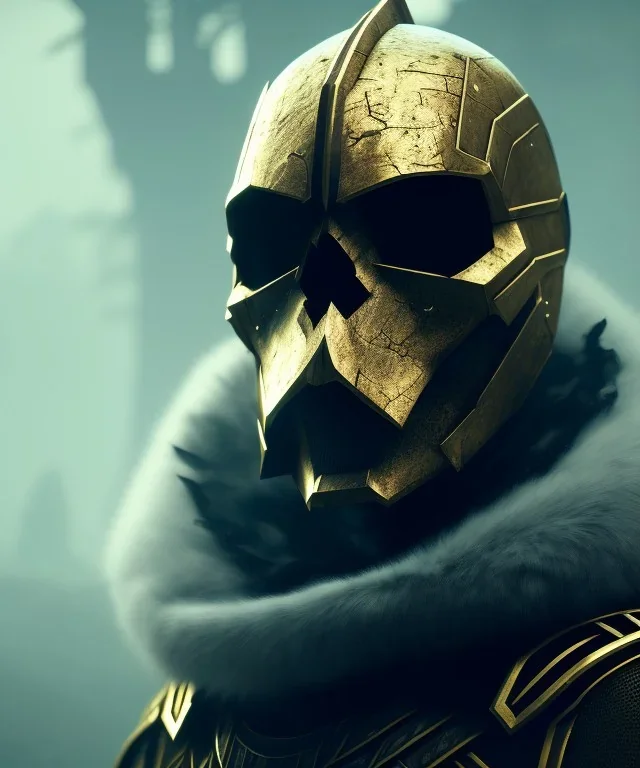 A badass king wearing a broken skull mask, atmospheric, realistic, unreal engine, cinematic lighting, octane render.