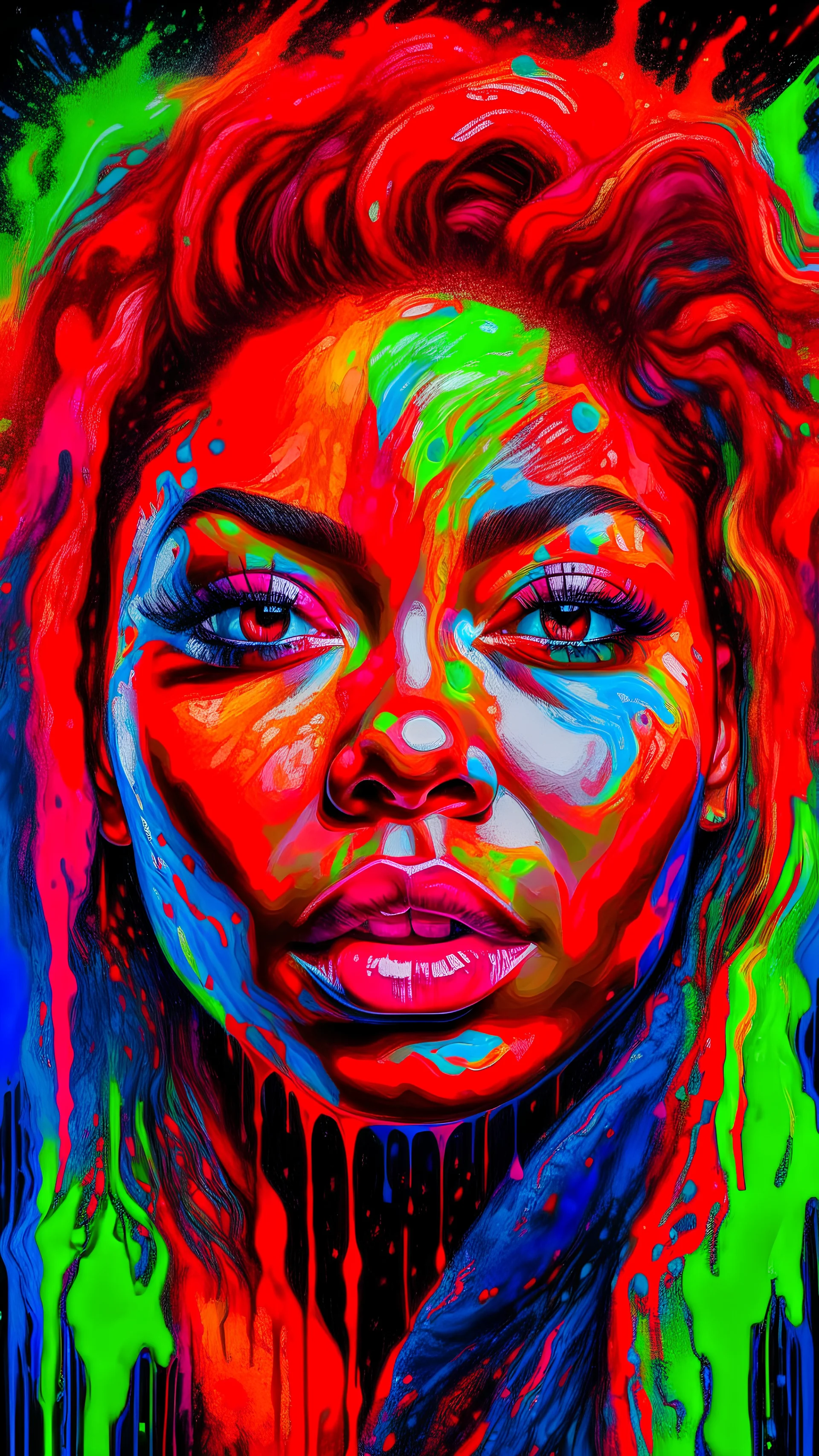 A Liquid Portrait Of Janet Jackson Face Made Of Colours, Muscles And Movement, Charging, Splash Style Of Colourful Paint, Hyperdetailed Intricately Detailed, Fantastical, Intricate Detail, Splash Screen, Complementary Colours, Liquid, Gooey, Slime, Splashy, Fantasy, Concept Art, 32k Resolution, Masterpiece, Melting, Complex Background Dark Art, Digital Art, Intricate, Oil On Canvas, Masterpiece, Expert, Insanely Detailed, 8k Resolution, Fairy Tale Illustration, Dramatic,