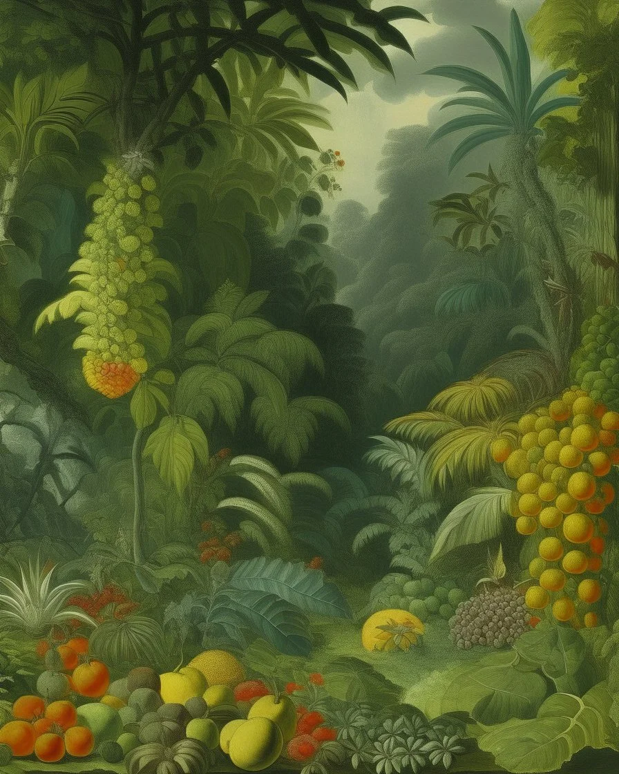 A grayish green jungle with fruity painted by Albrecht Durer