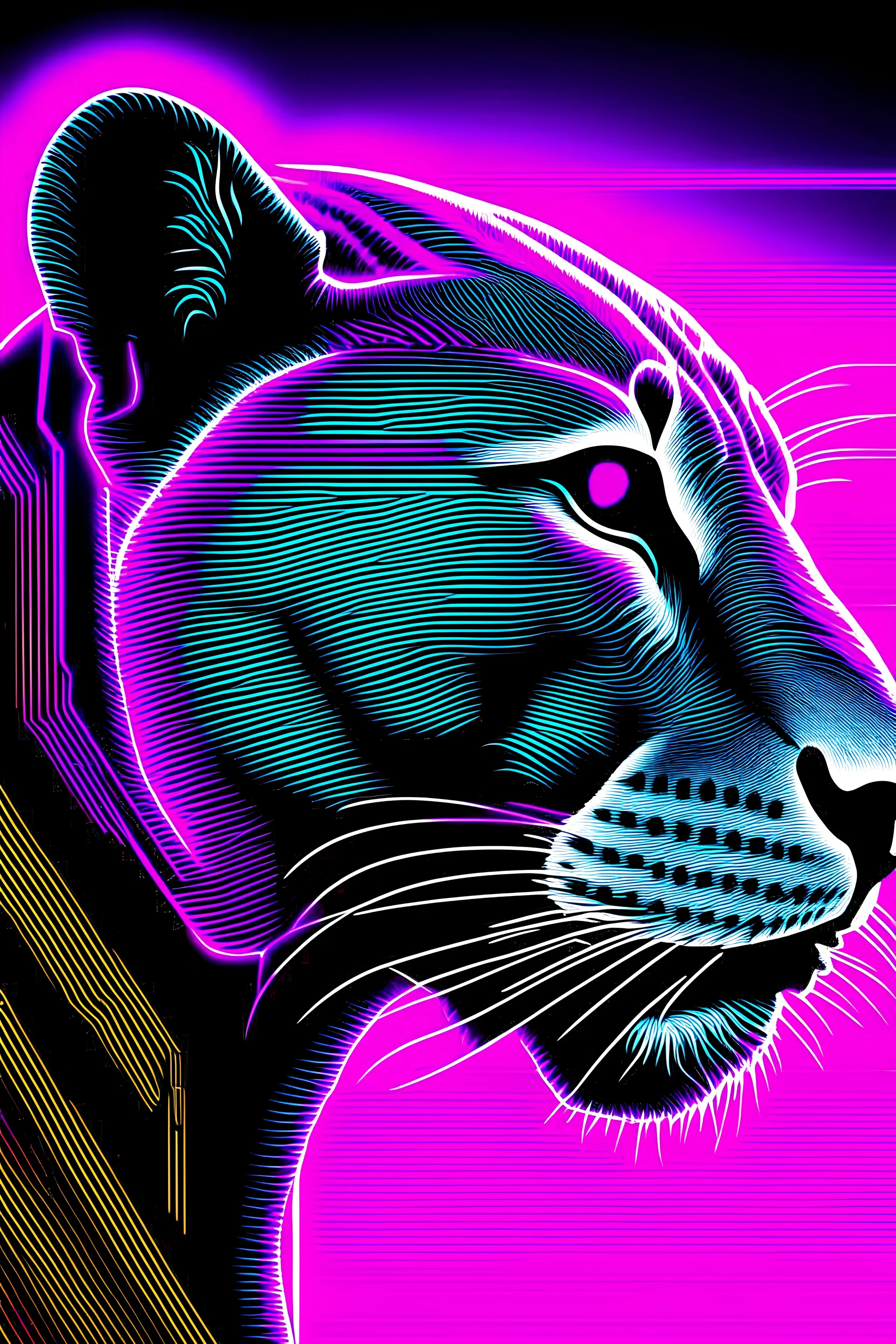 Synthwave panther in monochrome