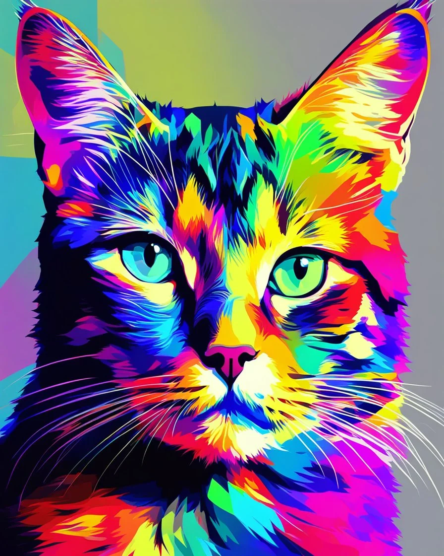 Cat in WPAP Pop art psychedelic painting color art