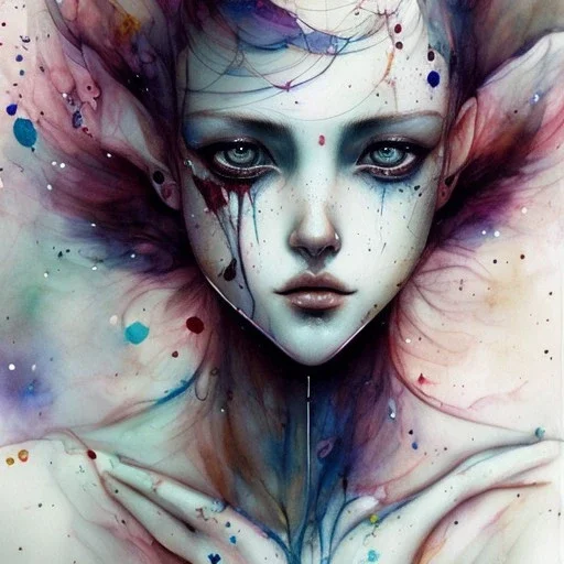 body anormal, cry blood,girl cute, watercolor illustration by <agnes cecile>