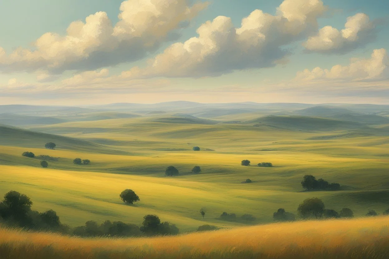 the plains and hills in summer. like oil painting