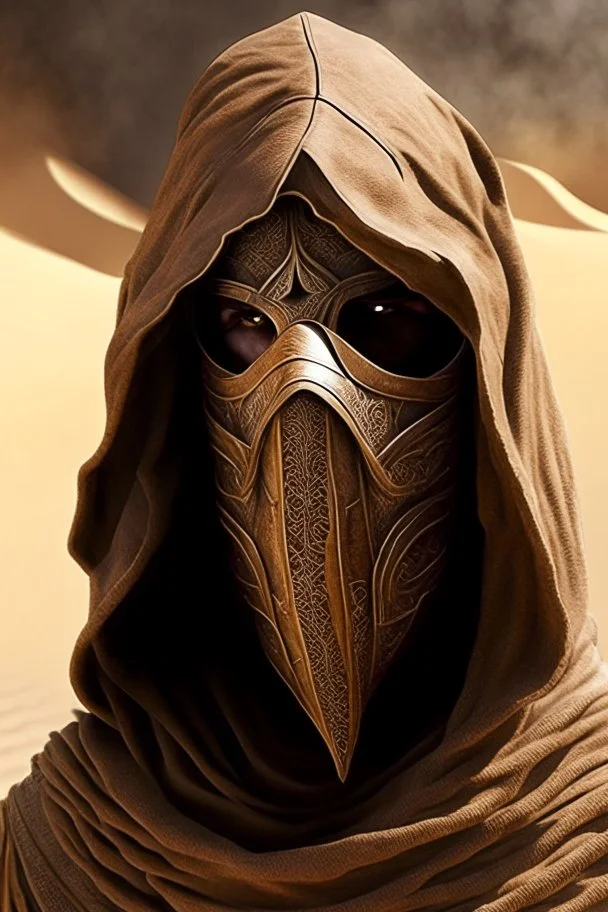 wizard mask light brown hood desert armor smoke knight scimitar warrior