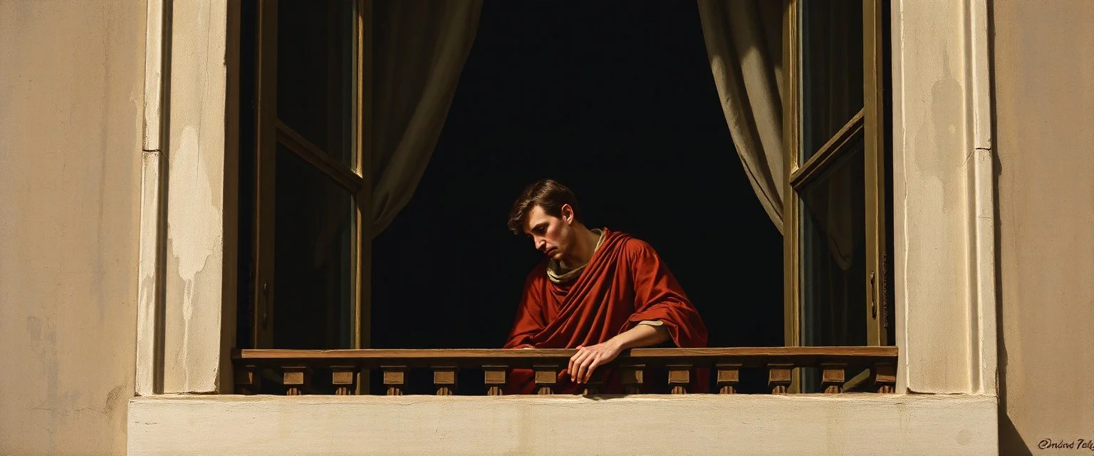 man is watching from the balcony painted by andrea del sarto