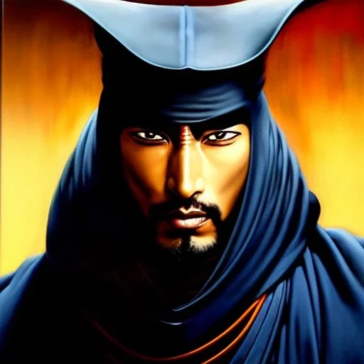 portrait of Jubei Kibagami-Ninja Scroll,painting by Earl Norem, simon Bisley, evan lee, 86-86, oil on canvas, cinematic composition, extreme detail,fit full head inside picture,8k