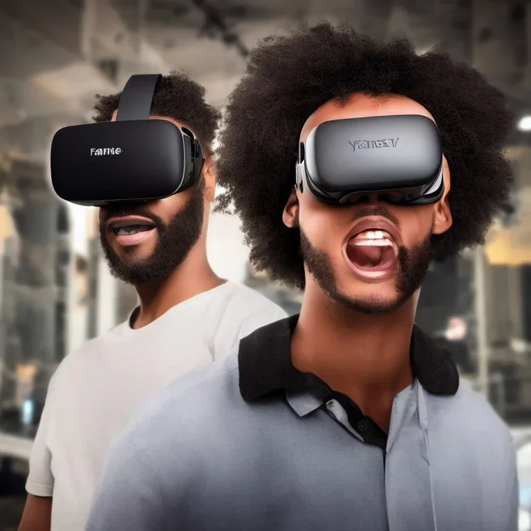 Virtual reality young black man with gotee in fantesy gaming world