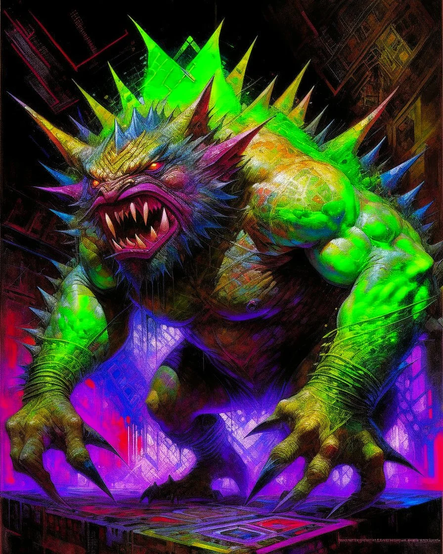 a highly detailed extremely beautiful iridescent laser shaded painting of a ultra wrathful vibrant isometric futuristic abomination nightmare monster god of chaos, dimensional perspective, galaxies, universal, prismatic, visionary, gothic, powerful, Triumphant, ornate, sci-fi, cinematic action horror, dramatic, epic fantasy art, rich deep colors, by adrian ghenie, michael whelan, Gerhard richter, Lisa frank, Kinkade, part by Dan Mumford, art by takato yamamoto, Gediminas Pranckevicius, master