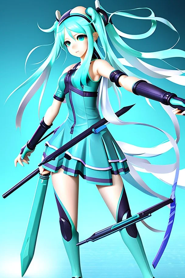 hatsune miku with big weapons