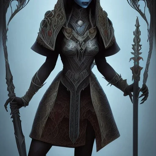 Dark elf drow priestess of spiders praying